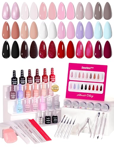 Image of Beetles PRO Summer Gel Polish - Almost Okay Collection, 18 Colors 15ml Salon Polish Set with Base Coat, Glossy & Matte Top Coats, 6 Painting Gel for Nails Tools, UV Nail Lamp Cure Needed