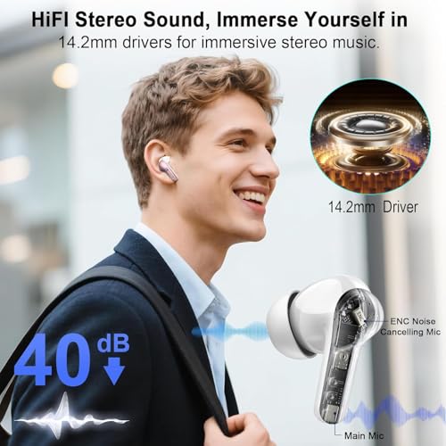 Image of Wireless Earbuds, Bluetooth Headphones 5.4 HiFi Stereo, Ear Buds with 4 ENC Noise Cancelling Mics, 48H Bluetooth Earbuds with Dual LED Display, IP7 Waterproof Earphones for Android iOS, Rose Gold