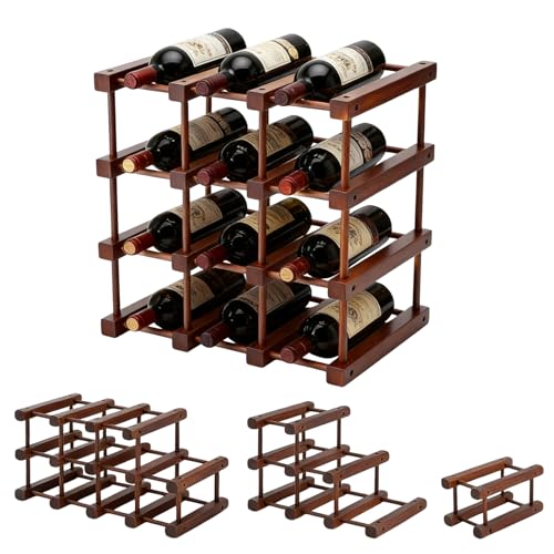 Yolispa Wooden Wine Rack for 12 Bottles, 4 Tiers Freestanding Wine Holder Organizer, Expandable Bottle Racks for Kitchen, Restaurant, Bar, Pantry, Cellar