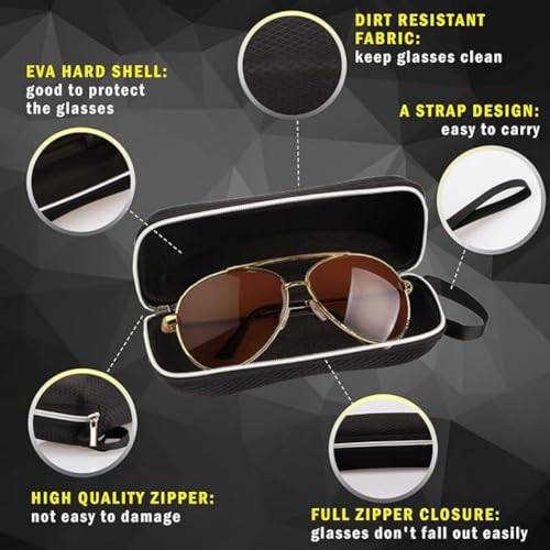 Image of Semi-Hard Shell Sunglasses Case,Portable Zipper Eyeglasses Case,Protective Box For Glasses,Includes a storage bag and glasses wiping cloth