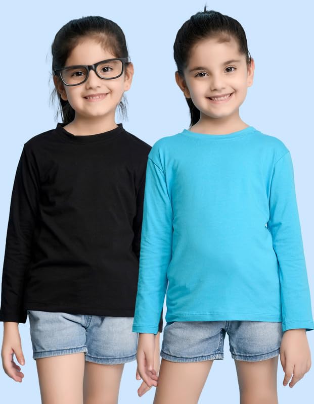 Image of Nusyl Girls Full Sleeves T-Shirt for Kids | Cute Printed Casual Wear | Soft Cotton Blend | Comfortable Regular Fit | 2-16 Years | Multiple Colors