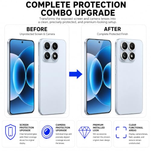 Image of FIRST MART Tempered Glass for Xiaomi 17 5G with Silver Camera Ring Guard & Installation Kit | HD Clear Edge-to-Edge Screen Protector, Scratch Resistant, Case-Friendly | Pack of 1