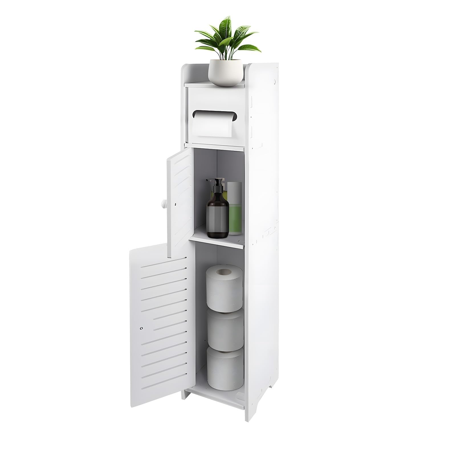 3 Tier Bathroom Storage Cabinet Tall - Slim Freestanding Toilet Roll