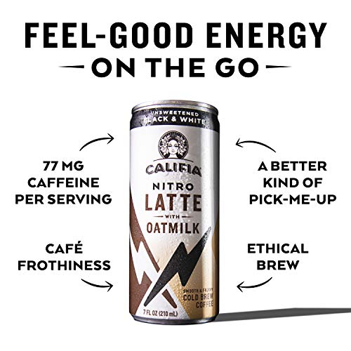Califia Farms - Nitro Cold Brew Coffee, Oat Milk Latte - Unsweetened Black&White - 7 Oz (12 Cans)| Shelf Stable| Iced Coffee On-the-Go| Clean Energy| Dairy Free| Gluten Free| Plant Based