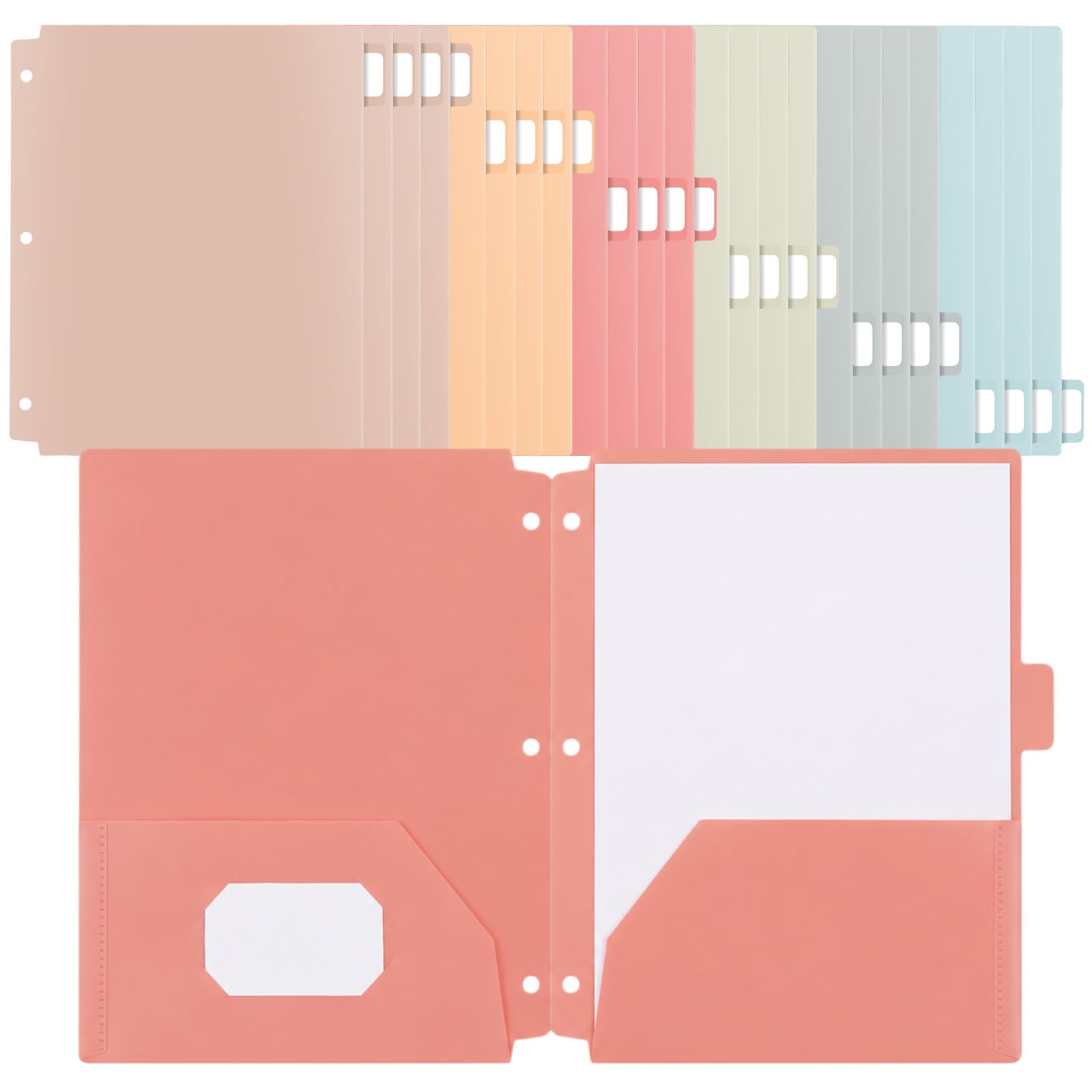 Lot de 24 dossiers en plastique avec poches perforées à 3 trous, 3 anneaux, onglets 1/3 perforés, format lettre pour école, bureau, salle de classe, enseignants, étudiants, personnel (vintage)