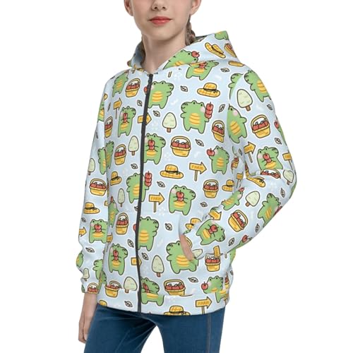 Cute Crocodile with Fruit Kid Hoodies Boys Zip Up Sweatshirts Girls Pullover with Pocket