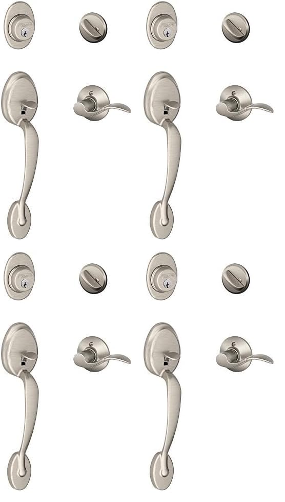 Image of SCHLAGE Plymouth Single Cylinder Handleset and Left Hand Accent Lever, Satin Nickel (F60 PLY 619 Acc LH) (Pack of 4)