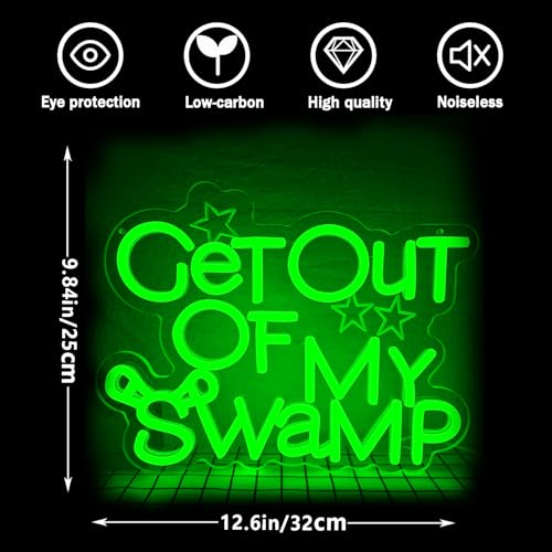 Image of Get Out of My Swamp Neon Sign Funny Neon Sign for Wall Decor Dimmable USB Night Light for Game Room Bedroom Birthday Party Gifts