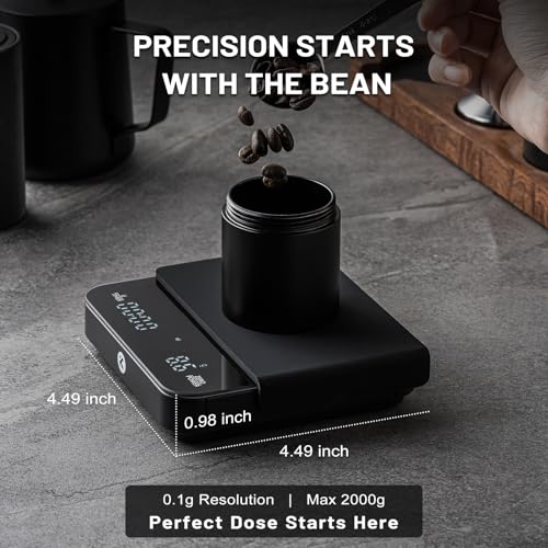 Image of KitchenTour CafeMetric Coffee Scale with Timer 0.1g /2000g - Precision Small Scale for Espresso & Pour Over - Mini Scale with LED Display AAA Battery Black
