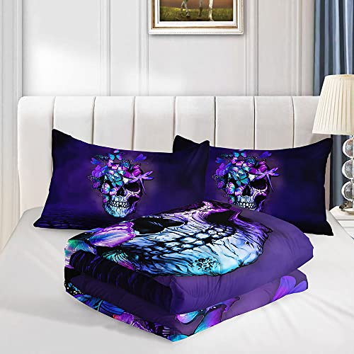 Bailipromise Bedding Comforter Set Skull Skeleton Butterfly Printed Pattern Quilt Bedding Set With 1 Comforter And 2 Pillowcases For Kids Bedroom All Season(Skull Queen), 90X90Inches #TOP3