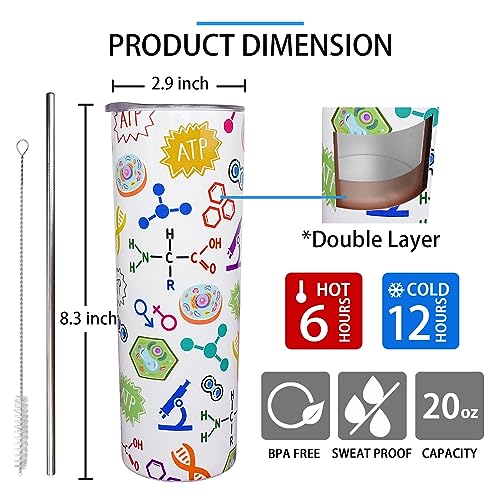 Biology Gift Biology Teacher Mug Biology Tumbler Cup Biology Teacher Gift for Women Men 20 Oz Stainless Steel Insulated Water Bottle With Lid and Straw - Image 5