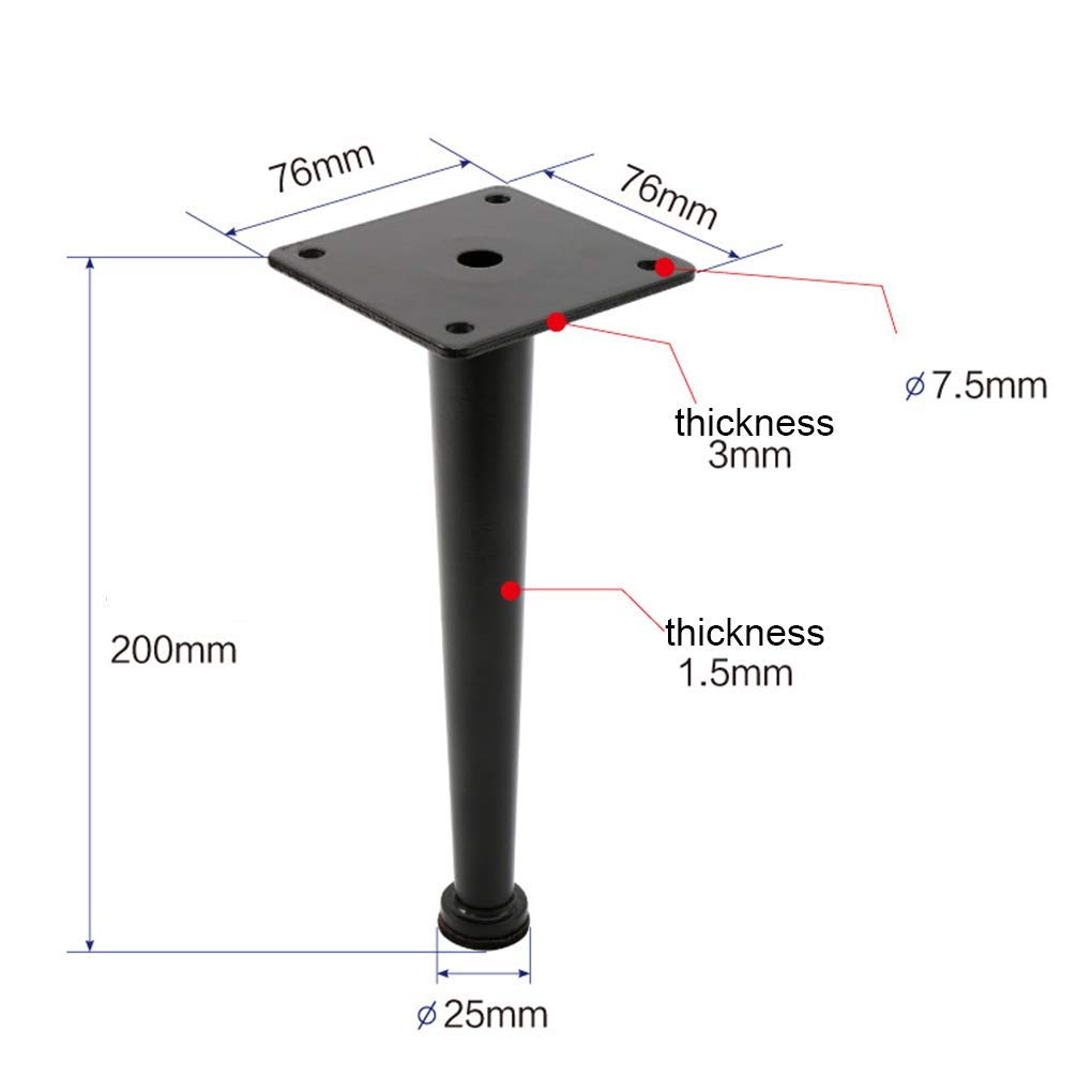 4 pies para Muebles, Mesa de Hierro, Patas de Metal, Negro, elevadores para Muebles, Patas de Muebles, Tubo cónico con Almohadilla para pies de Fieltro, Accesorios para Patas de es