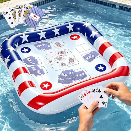 2-4 Players Floating Table for Pool with Waterproof Playing Cards, USA Flag Pool Games for Adults - Inflatable Pool Toys Perfect for Party, Summer Fun, Outdoor Water Toys, USA 250th Anniversary
