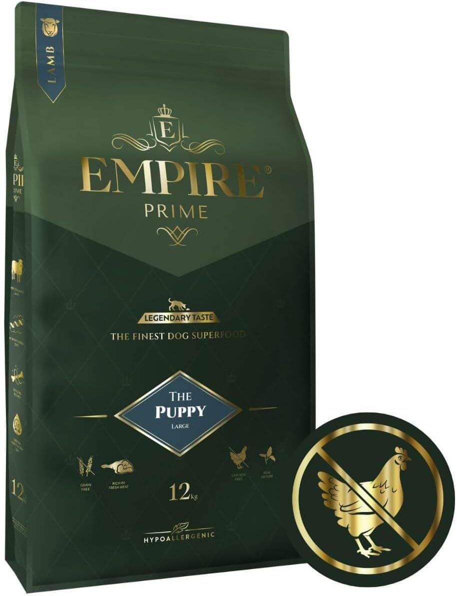 Empire Prime - Alimento para perros monoproteína de 12 kg para cachorros y perros jóvenes de razas pequeñas y medianas, cordero fresco, hipoalergénico, sin pollo, sin gluten, natural