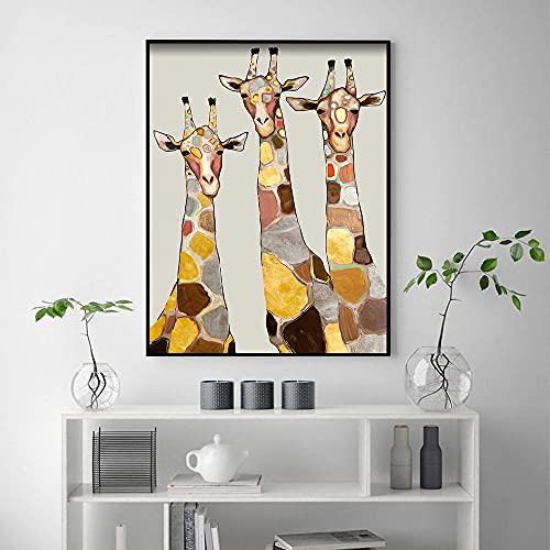 Lot Basic Canvas Paintings Three Giraffes On Cream By Eli Halpin - Wrapped Canvas Print 60X90Cm(24X36Inch) No Frame #TOP3
