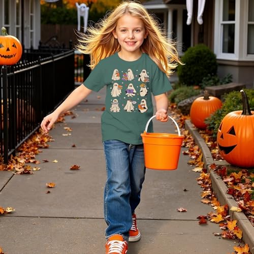 Girls Halloween Shirts Ghost Reading Book Tshirt Books Lover Spooky Bookish Tee Tops Kids Spooky Season Fall Outfit2