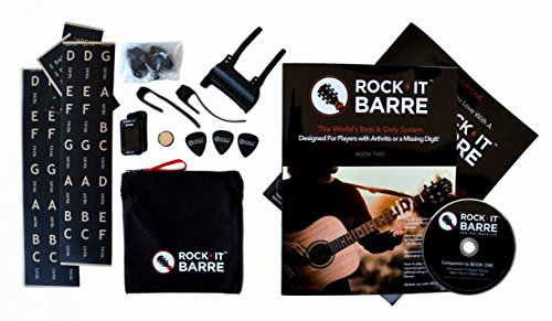 Rock-iT Barre Guitar Chord Device Advanced Plus Package w/Pinkie Attachments For Experienced Guitarists, W/Brown Stickers, Use On DARK & ALL INSTRUMENT NECKS (Black Device)