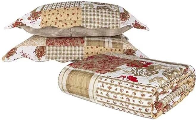 Edredón para cama, juego de edredón ligero de 3 piezas, colcha suave - Colcha de retazos florales con costuras de doble cara (Queen)