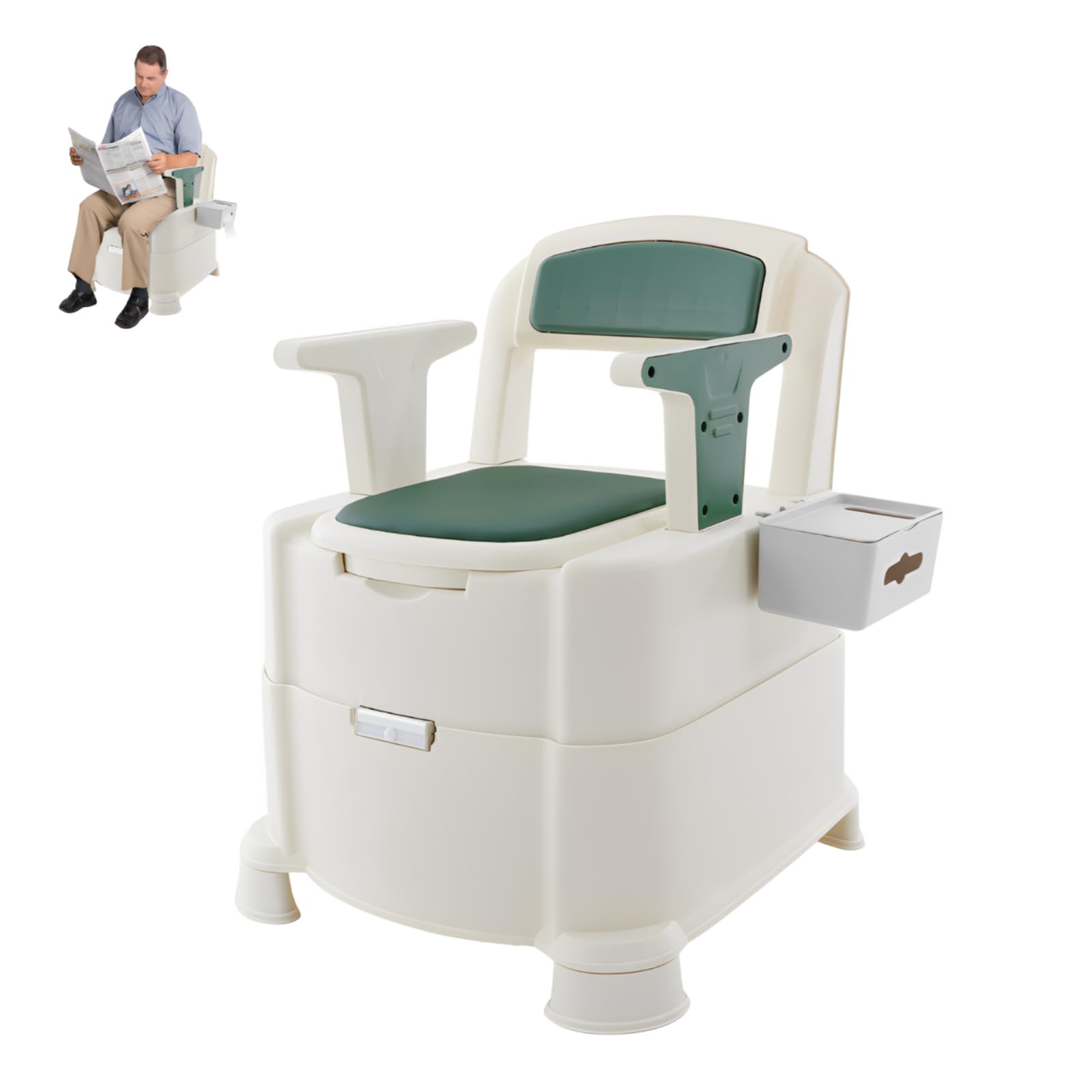 WC da campeggio portatile, con schienale e braccioli, WC portatile da viaggio con luce a sensore, secchio rimovibile, capacità di carico 100 kg, per campeggio, viaggi, camper