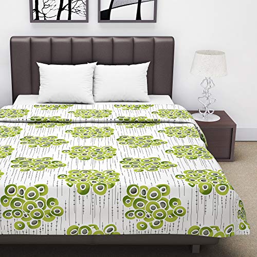 Image of Divine Casa 120 GSM Super Soft Microfiber Cotton 3 Layer Breathable Double Bed Throw Blanket | Lightweight, Winter, Flannel Filling | Green and Grey, 210 x 205 CM
