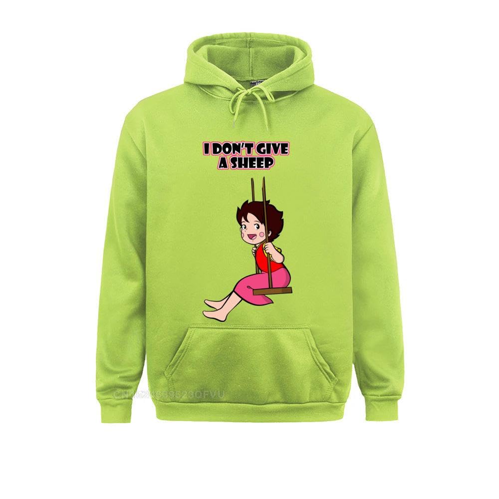 Men's Pullover Hoodie Heidi Doesn't Give A Sheep Crazy Cotton Tees Alps Goat Anime Hoodies Crew Neck Clothes Printed (Ligh green, S)