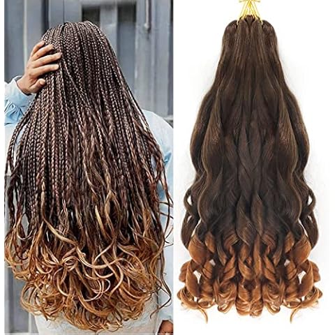 22 inch French Curly Braiding Hair 8 Pack Loose Wavy Spiral Curl Braids Crochet Hair Deep Wave Synthetic Extensions Pre Stretched Bouncy Braiding Hair (24 inch, T30#) Cover