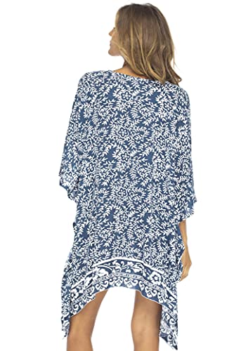 Back From Bali Womens Short Beach Swimsuit Cover Up Caftan Pullover Floral Poncho for Bathing Suit2