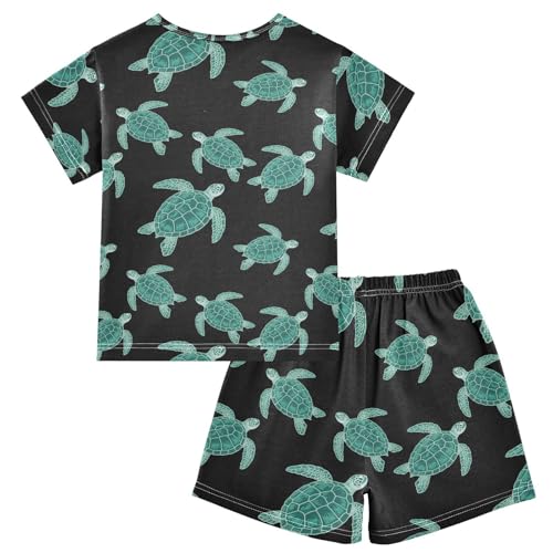 ALAZA Turtle Green Black Cute Pajamas Short Sleeve 2 Piece Sleepwear Top and Bottom Pajama Set Unisex2