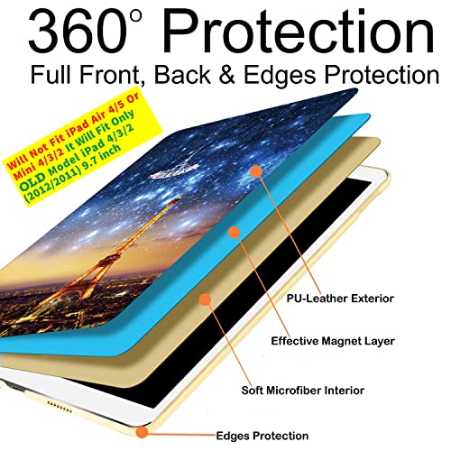 Image of DuraSafe Cases for iPad 2nd 2011 3rd 4th Gen 2012-9.7 [iPad 4 iPad 3 iPad 2 Old Model ] A1458 A1416 A1395 MC705HN /A MD328HN /A Ultra Slim Printed Smart PU Leather Flip Folio Book Cover - Paris Night