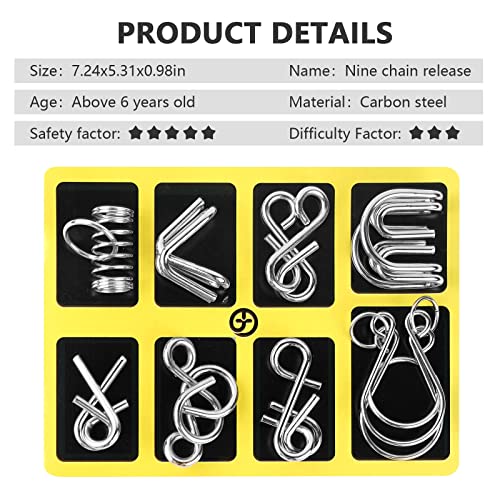 Gracelaza 8 pcs Metal Wire Puzzle Logic Brain Teaser Set - Metal Ring IQ Puzzles Difficult Games - Ideal Intelligence Toys Gifts for Kids and Adults