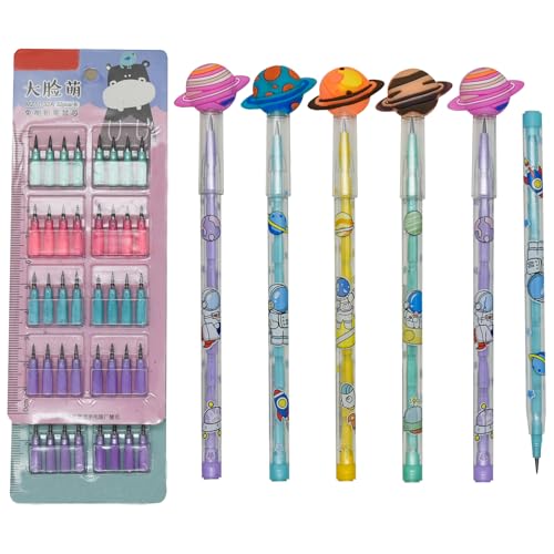 12本 宇宙ヨット シャープペンシル ロケット鉛筆 詰め替え用 積み重ね可能な鉛筆 スタッカブル ノック式エンピツ カラフル替え芯 ペンシル 子供 文房具 プッシュ ペンシル セット 誕生日パーティー ギフト マークシート用 景品 芯を削る不要 カラフル替