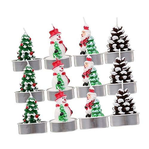 STOBAZA 12 Pack Christmas Decorative Candles Snowman Santa Pinecone Tree Hotel Restaurant Wedding Birthday Decor