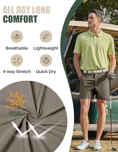Image of PULI Golf Shorts Men 5 Inch Inseam Stretch Casual Dress Shorts with Pockets Waterproof Lightweight Quick Dry
