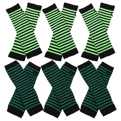 Guantes de punto sin dedos para uso diario mitones largos a rayas verde y negro