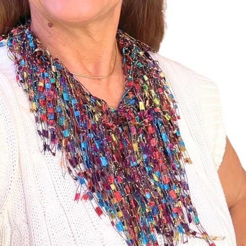 Southwest Jewelry Scarf for Women- Lightweight Bohemian Neck Scarf for Autumn Fall Light Weight - Turquoise Teracotta Jewelry - Long Fringe Necklace - Womens Gift - SW