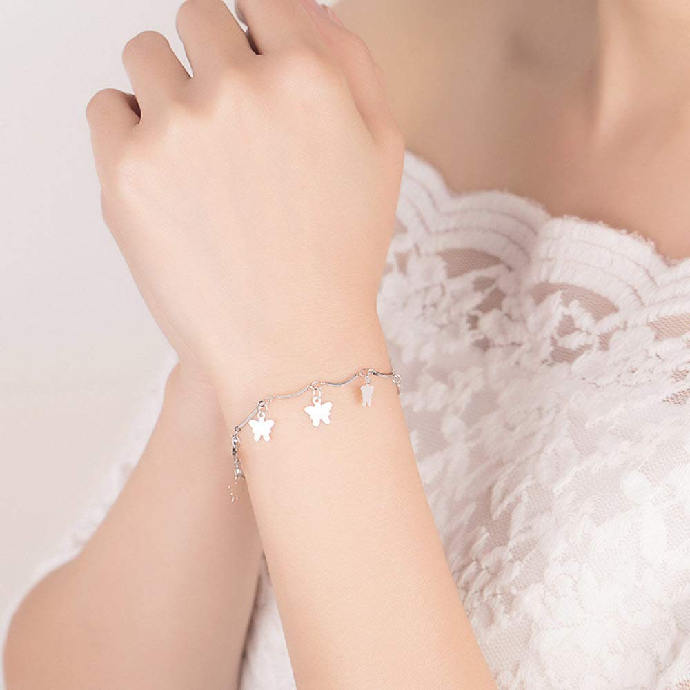 BISAER Bracciale in argento sterling 925 con pietra di luna, farfalla, serpente di base, placcato in platino per donne, perline e ciondoli, gioielleria raffinata fai da te  36