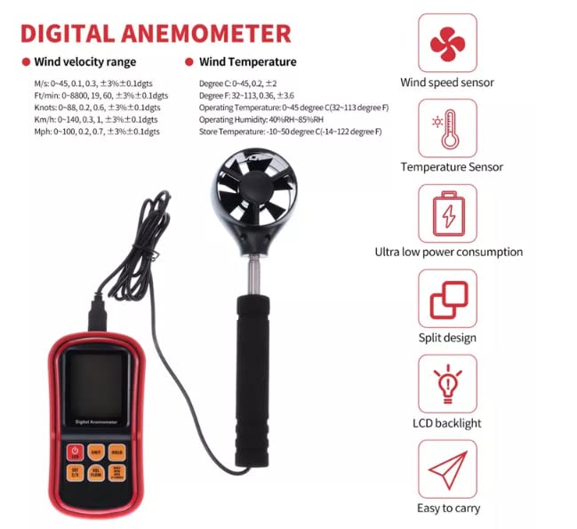 Wielofunkcyjny cyfrowy anemometr Cyfrowy wiatromierz Barometr GM8909