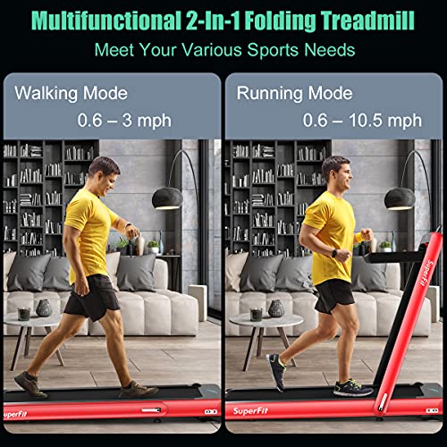 Image of GYMAX Walking Pad, 4.75HP Under Desk Treadmill with LED Touch Screen, App Control, Built-in Speaker & Handle, 2 in 1 Folding Compact Portable Treadmill for Home Small Space
