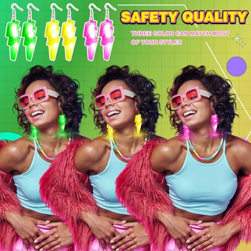 Kenning 3 Pairs 80s 90s Light up Earrings LED Neon Earrings for Women Retro for 80's Outfit Glow Party Accessories Gifts2