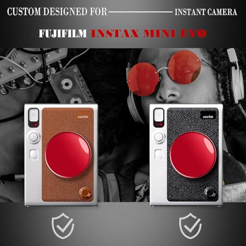 Tapa de lente Rieibi para Fujifilm Instax Mini Evo, accesorios Fuji Instax - Cuerda anti-pérdida, cubierta de lente Mini Evo de material PC con interior acolchado - Rojo miniatura 2