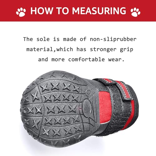 Image of XSY&G Waterproof Boots With Reflective Strips, Rugged Anti-Slip Sole and Skid-Proof - Outdoor Shoes for Small Medium Large Dogs 4Pcs Red-Size 1 | Dog Boots & Paw Protectors Waterproof & Anti-Slip with Reflective for Hardfloors,Walking,Rugged Skid-Resistant Sole Red Size1