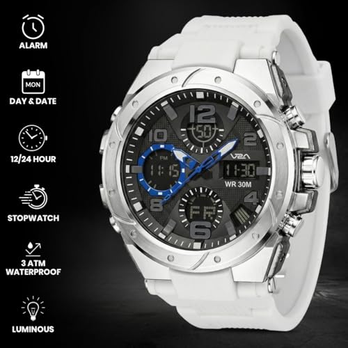 Image of V2A Styrke 5110 Analog Digital Watch for Men | Hybrid Multi Display Dial | Alarm Stopwatch Day Date 12 /24 Hr | TPU Strap | 30M Water Resistant