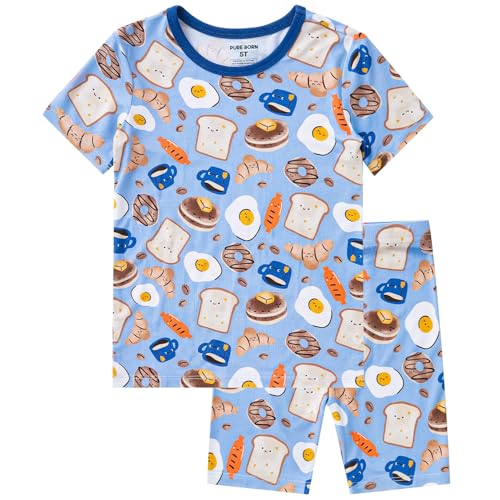 pureborn Toddler Viscose From Bamboo Pajamas Set Pjs - Little Boy Short Sleeve Snug Fit Soft Sleepwear 2pcs Boys Breakfast 3T