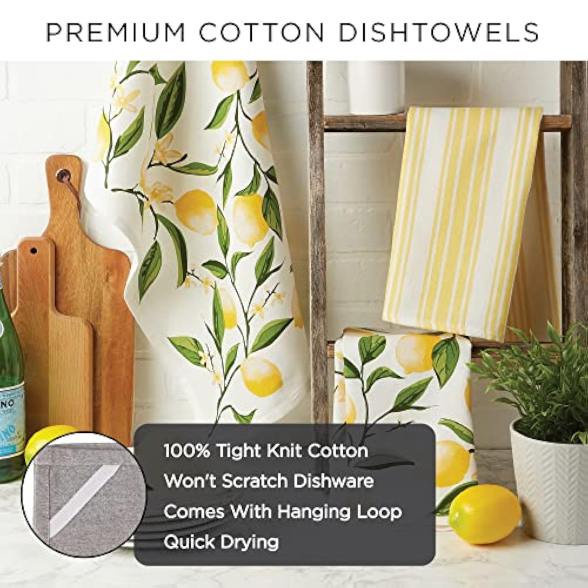 Cotton Dish Towel Set Damask Print, 18x28, Tango Red
