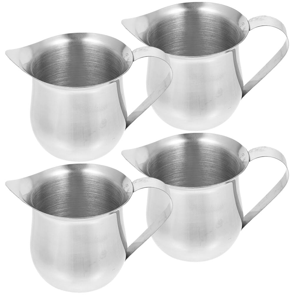 HOLIDYOYO 4pcs Bell Creamers Stainless Steel Coffee Creamer Pitchers 2 Ounce 60ml Espresso Cups for Serving Tea Milk Jam Sauce