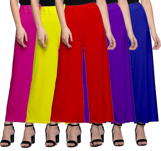 vigau Casual Wear Soft Fabric Palazzo for Women Pack of 5 Multicolor002-picture-36