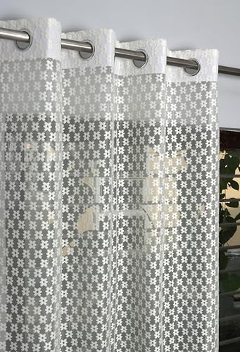 Image of Fabrilia Cream Sheer Curtains for Living Room & Bedroom | Net Curtain Set of 2 Panels | 7 ft Long | Elegant Design | Lightweight & Easy Care