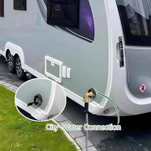 Image of RV City Water Fill Inlet Flange Connection Fittings with Check Valve fit RV Camper Trailer Marine Hose Water Inlet Connector Replacement for Connect 3 /4'' NH Female to 1 /2'' NPT Male (BLACK)