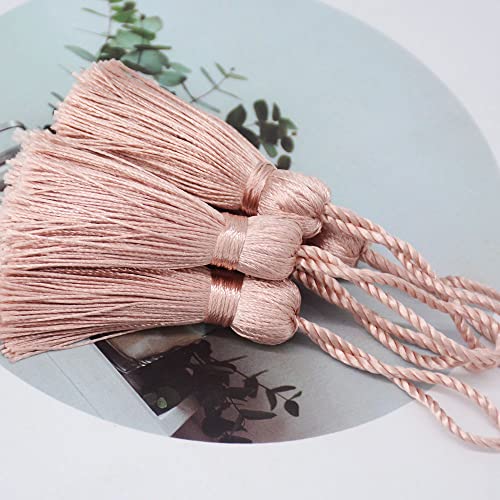 Image of Makhry 20pcs 4.3 Inch Handmade Silky Floss Mini Tiny Craft Tassels with 2-Inch Cord Loop and Small Chinese Knot for Earrings, Souvenir, Bookmarks, DIY Craft Accessory,Tags (#31Skin Pink) | Handmade soft terylene, 2-inch cord loop, small Chinese knot-for earrings, bookmarks, tags, souvenirs and DIY crafts.