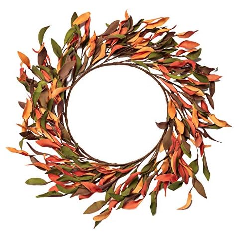 NeoL'artes 18inch Simple Orange Leaves Fall Wreath for Front Door for Thanksgiving Festival Party Door Window Wall Home Decor Cover